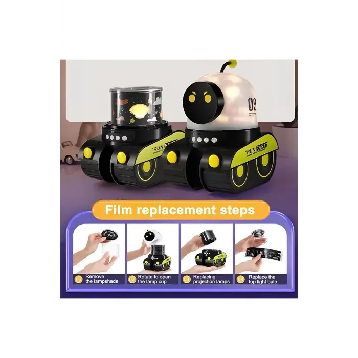ÇOCUKLAR İÇİN EĞİTİCİ VE EĞLENCELİ ROBOT TEMALI PROJEKTÖR GECE LAMBASI