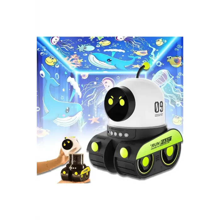 ÇOCUKLAR İÇİN EĞİTİCİ VE EĞLENCELİ ROBOT TEMALI PROJEKTÖR GECE LAMBASI