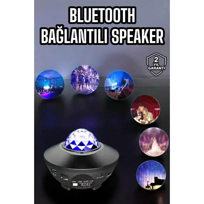 Çocuklara Özel Şarjlı Bluetooth Hoparlör Parti Led Lambası Yıldızlı Projeksiyon