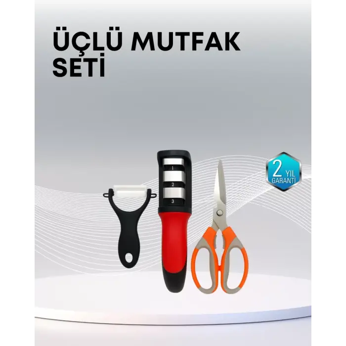Çok Fonksiyonlu Mutfak Makas Seti – 3 Makas Bileyici ve Soyacak Dahil