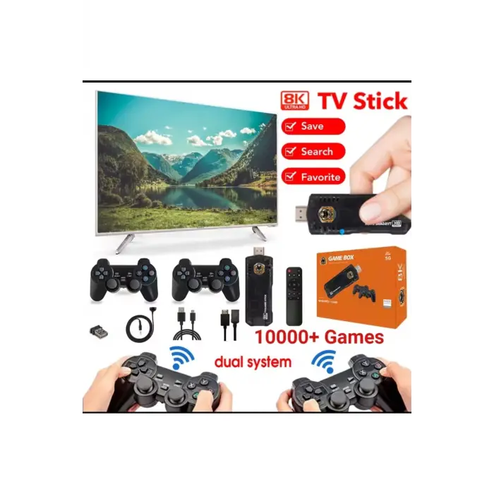 Çok renkli kumandalı Android TV oyun konsolu çift kişilik oyunlu Bluetooth yok - Elektronik