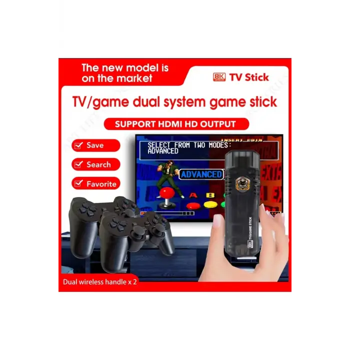 Çok renkli kumandalı Android TV oyun konsolu çift kişilik oyunlu Bluetooth yok - Elektronik