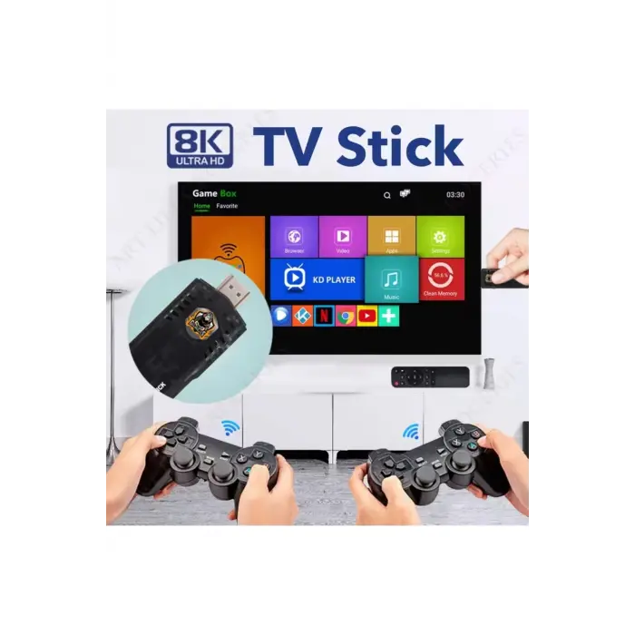 Çok renkli kumandalı Android TV oyun konsolu çift kişilik oyunlu Bluetooth yok - Elektronik