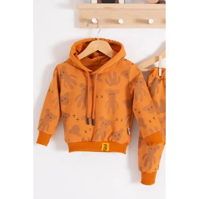 Cool Bear Kapüşonlu % 100 Pamuk Erkek Bebek Takımı