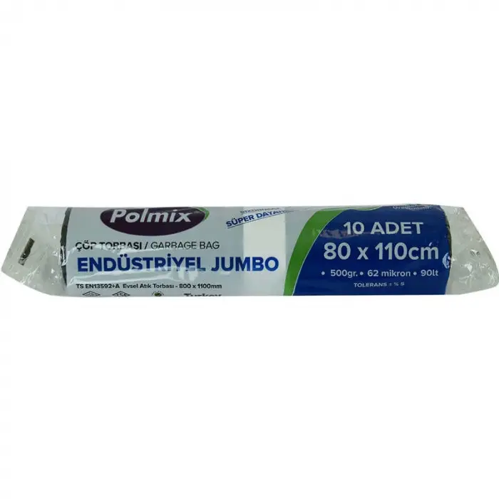 Çöp Torbası Jumbo Boy 80x110Cm 500Gr 62Mikron 90Lt Siyah Rulo 10 Adet