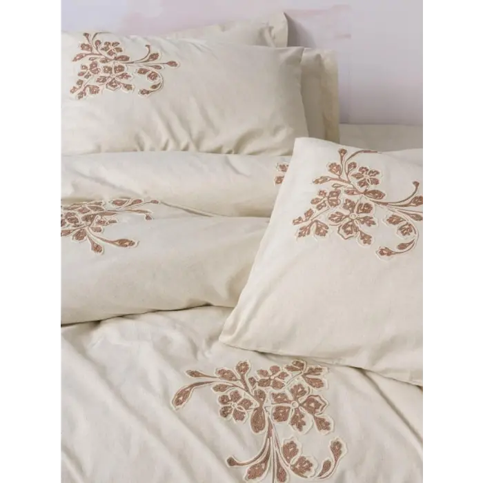 Cotton Keten Çift Kişilik Nev Takımı Kaneli