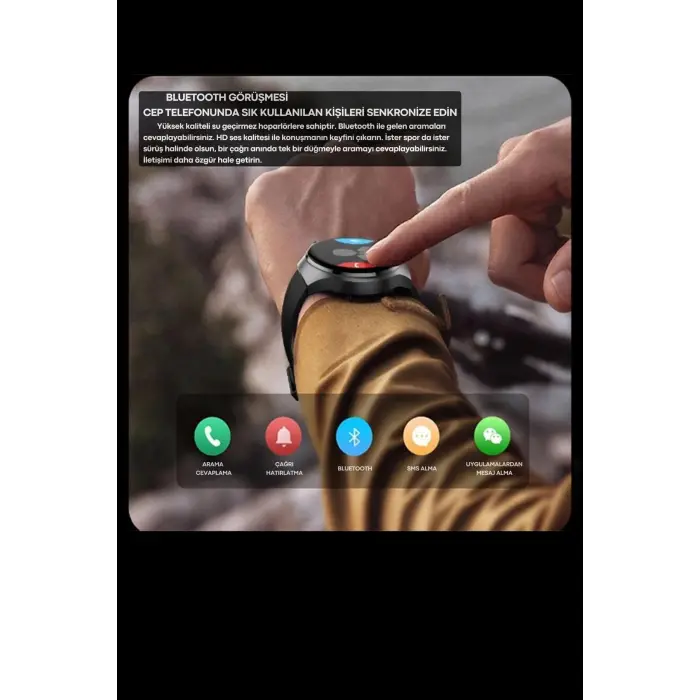 Curved AMOLED Ekranlı Akıllı Saat, Nabız ve Uyku Takibi, Suya Dayanıklı, Deri Kordonlu