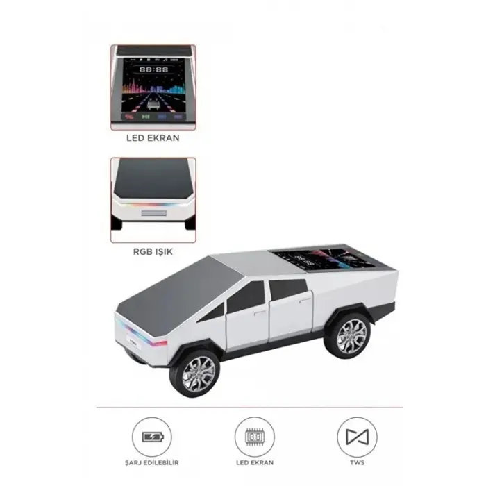D68 Cyber Model Araba Tasarımlı Bluetooth Hoparlör 15w Güçlü Ses Rgb Led /tws/usb Beyaz