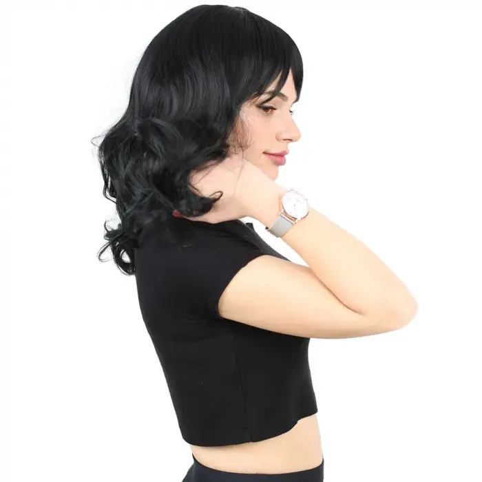 Daalı Perçemli Orta Boy Fiber Sen Peruk / Siyah