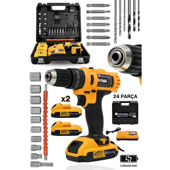 Darbeli kablosuz matkap 21 watt 20 volt anahtarlı mandren 2 akü hız ayarlı çantalı