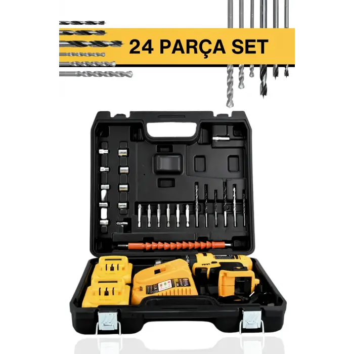 Darbeli kablosuz matkap 21 watt 20 volt anahtarlı mandren 2 akü hız ayarlı çantalı