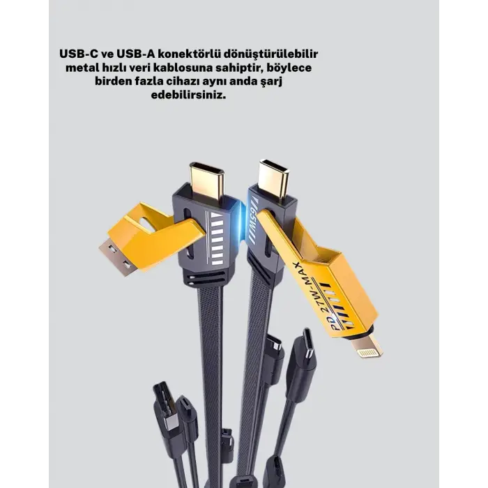 Dayanıklı 4’ü 1 Arada Çok Fonksiyonlu Hızlı Şarj Veri Kablosu