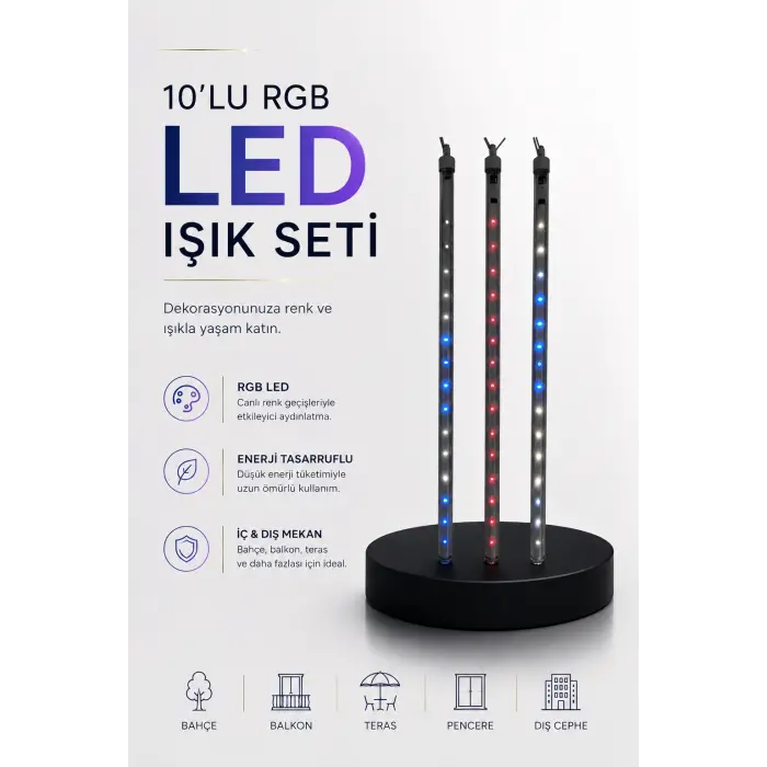 Dekoratif Ortam Aydınlatması RGB LED 10’lu Çubuk Seti