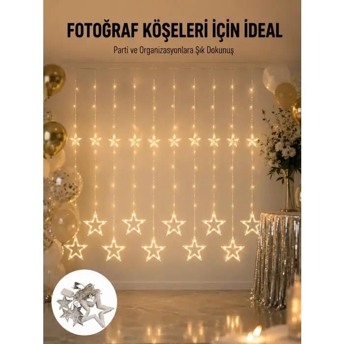 Dekoratif Yıldız Peri Led Perde 3x3 Metre Ortam Işığı Yeni Nesil