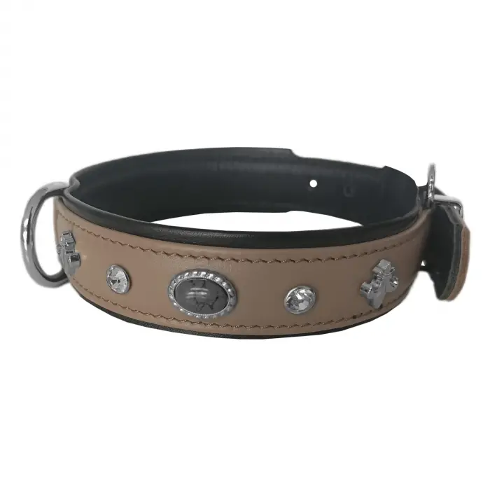 Deri Doğal Taşlı Köpek Boyun Tasması 28-33 cm X-Small Taba