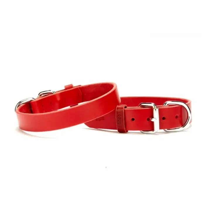 Deri El Yapımı Köpek Boyun Tasması 1,5x32-37 cm Kırmızı