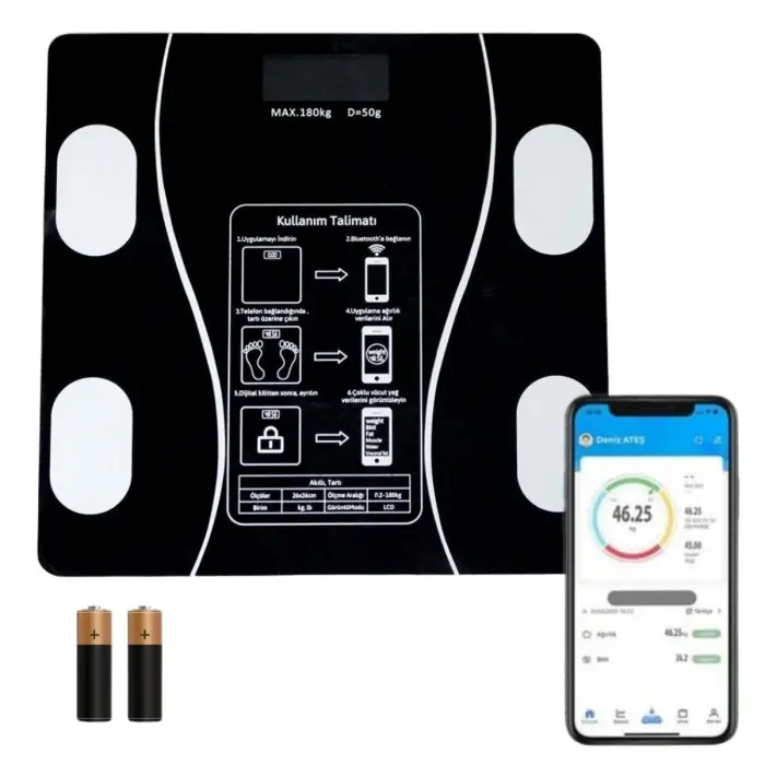 Dijital Baskül Yağ Ölçer Fonksiyonlu Akıllı Baskül Bluetooth Bağlantılı Tartı Bx40