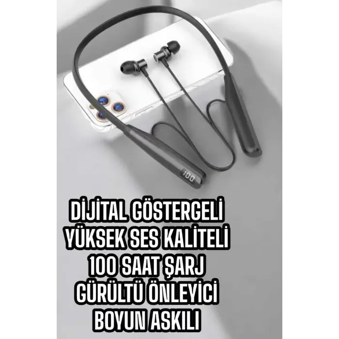 Dijital Batarya Göstergeli Bluetooth Özellikli Boyun Askılı Kulaklık