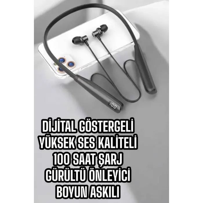 Dijital Batarya Göstergeli Bluetooth Özellikli Boyun Askılı Kulaklık