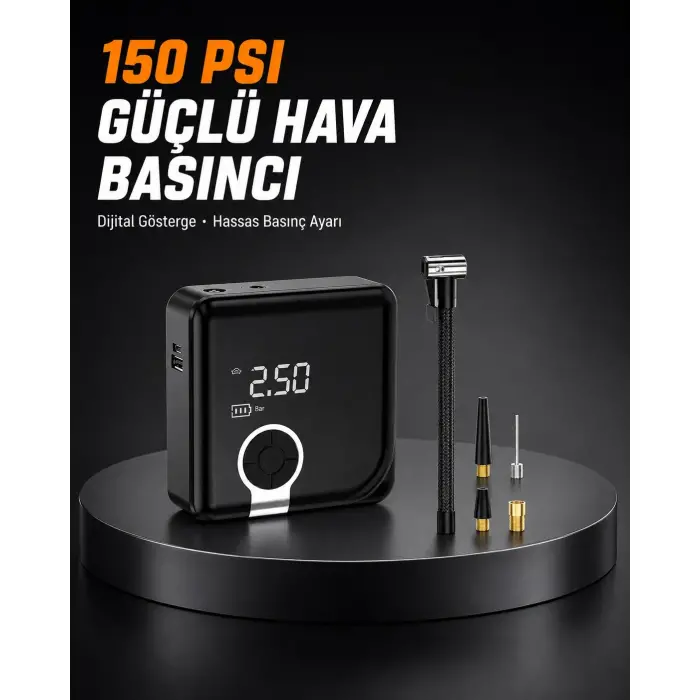 Dijital Ekranlı Diyafram Tip Kompresör 150 PSI Güçlü Motorlu