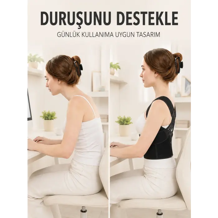 Dik Duruş ve Postür Korsesi Ayarlanabilir Çapraz Lastikli Sırt Bel Desteği