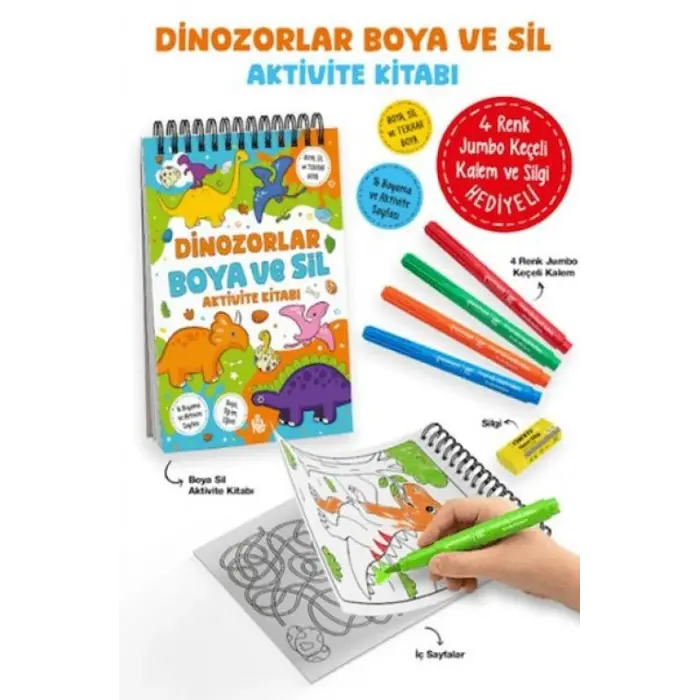 Dinozorlar - Boya ve Sil Aktivite Kitabı / 3 Yaş +