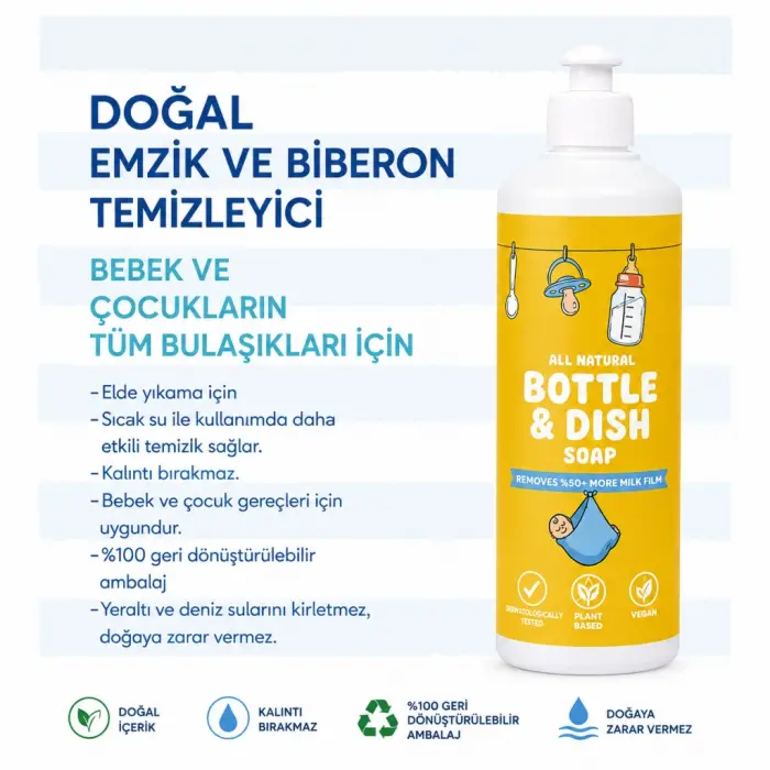 Doğal Emzik ve Biberon Temizleyicisi Bitkisel Elde Bulaşık Sabunu 500 ml