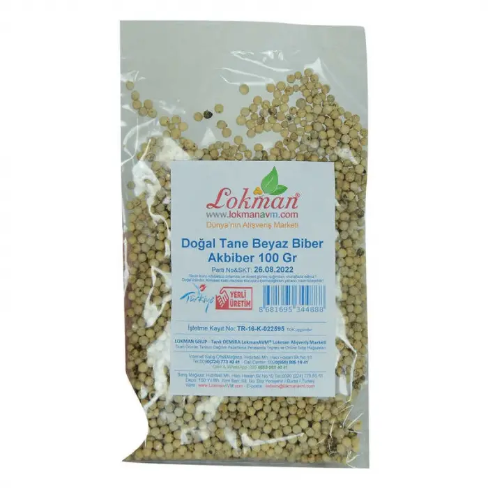 Doğal Tane Akbiber Beyaz Biber Beyaz Karabiber 100 Gr Paket
