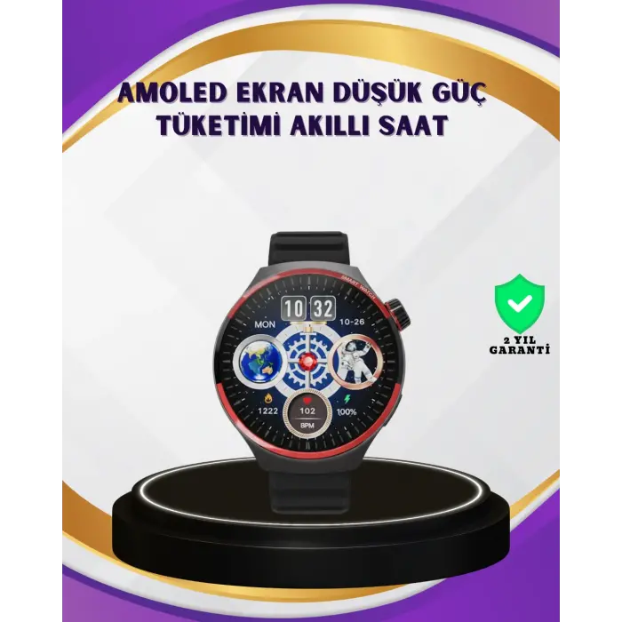 Dokunmatik Akıllı Saat Kablosuz Şarj AMOLED Ekran