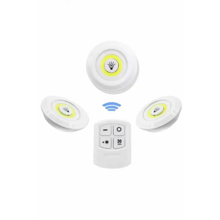 Dolap Işığı Mutfak Rafı Işığı Uzaktan Kumandalı 3 Lü Spot Led Lamba