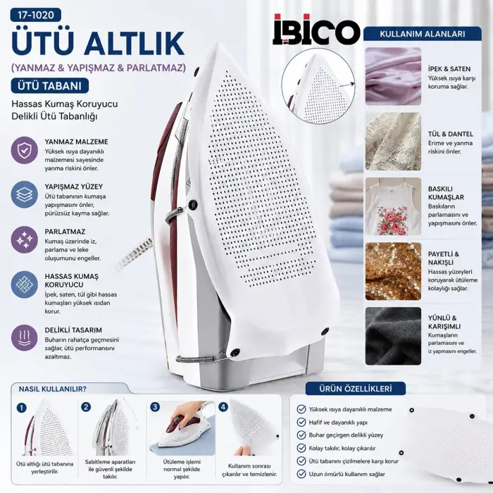 Durable Nonstick Ütü Altlık Yanmaz - Yapışmaz - Parlatmaz Ütü Tabanı Bx40