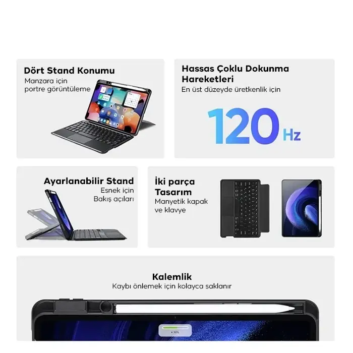 DUX DUCIS Galaxy Tab S8+ / S7+ / S7 FE İçin Ayrılabilir Bluetooth Klavye Touchpad PU Deri Kılıf-(5775)