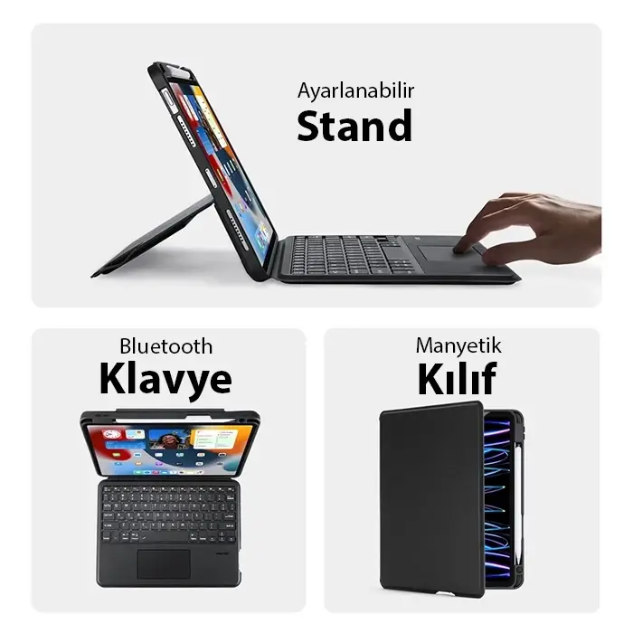 Dux Ducis iPad Pro 12.9 DK Series Kablosuz Bluetooth Klavye Touchpad Kılıf-(5775)