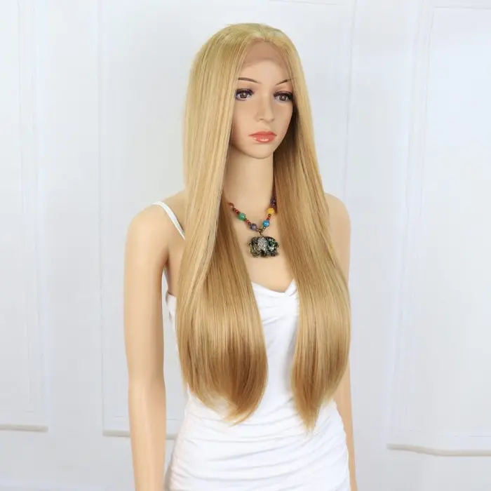 Düz Fiber Sen Tül Peruk / Karamel / Platin Röfleli