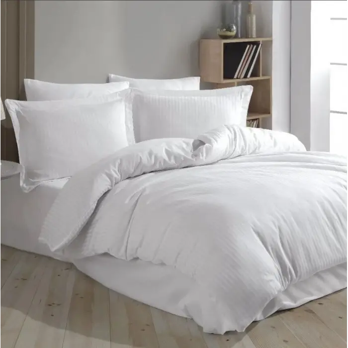 Eco Lounge Çift Kişilik Çizgili Nevresim Takımı Beyaz