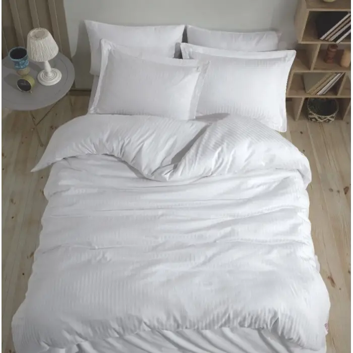 Eco Lounge Çift Kişilik Çizgili Nevresim Takımı Beyaz