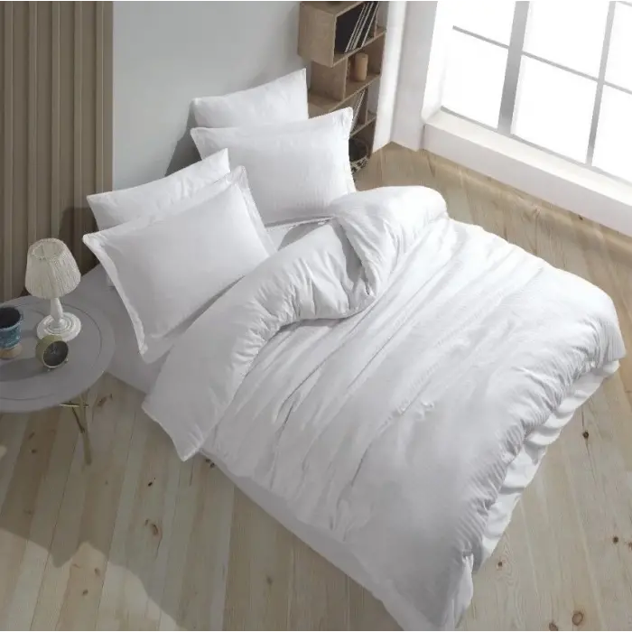 Eco Lounge Çift Kişilik Çizgili Nevresim Takımı Beyaz