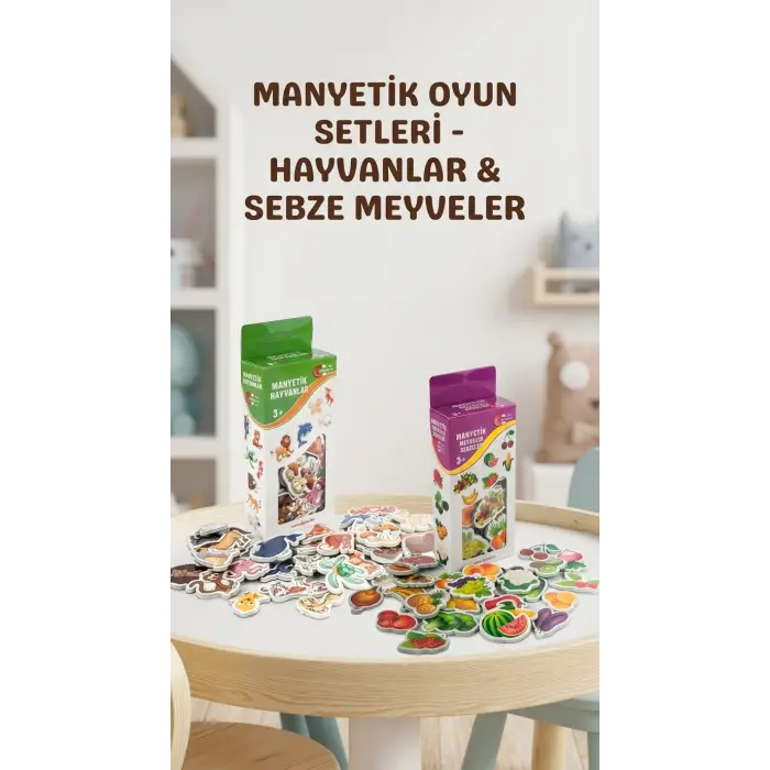 Eğitici Manyetik Oyuncak Seti 56 Parça Hayvan Sebze Meyve Magnet