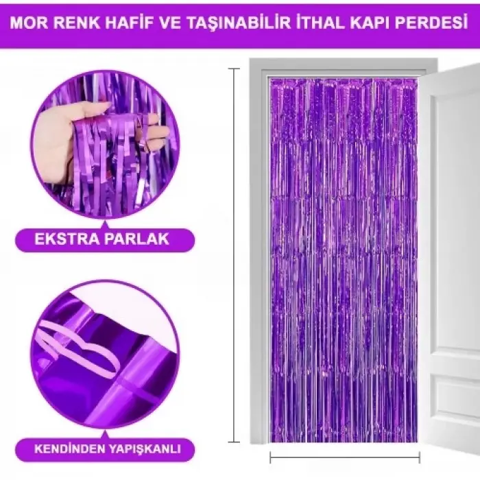 Ekstra Metalize Saçaklı Arka Fon Perde Mor