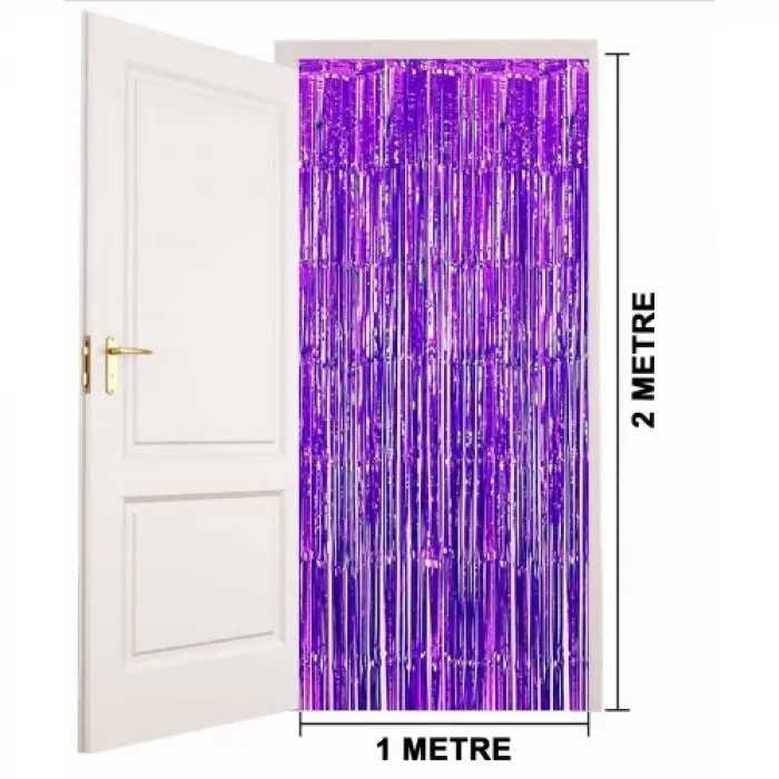 Ekstra Metalize Saçaklı Arka Fon Perde Mor