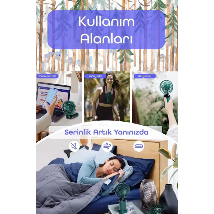 El vantilatörü dijital ekranlı şarjlı mini masa ve boyun tipi lacivert 2 yıl garantili