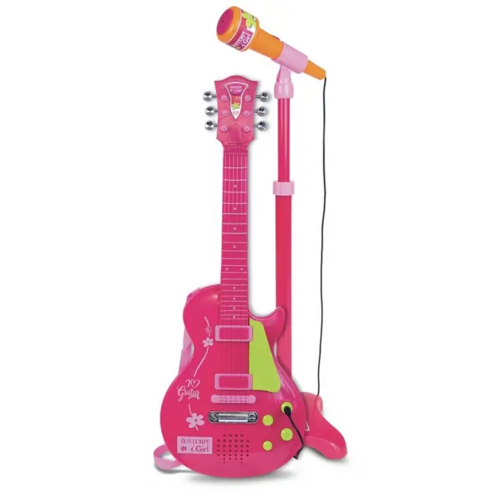 Elektronik Ayaklı Mikrofonlu Pembe Gitar