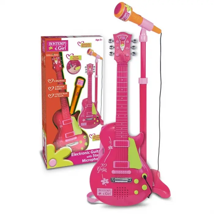Elektronik Ayaklı Mikrofonlu Pembe Gitar - S00045872
