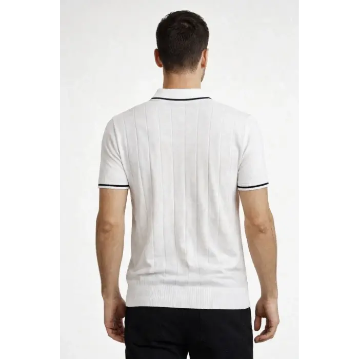 Erkek Triko Tişört Fermuarlı Polo Yaka Kısa Kol T-Shirt 3’lü Set Kahve-Siyah-Beyaz