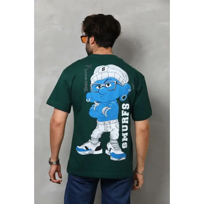 Erkek Kısa Kol Yazlık Tişört Bisiklet Yaka Baskılı Oversize T-Shirt - Yeşil