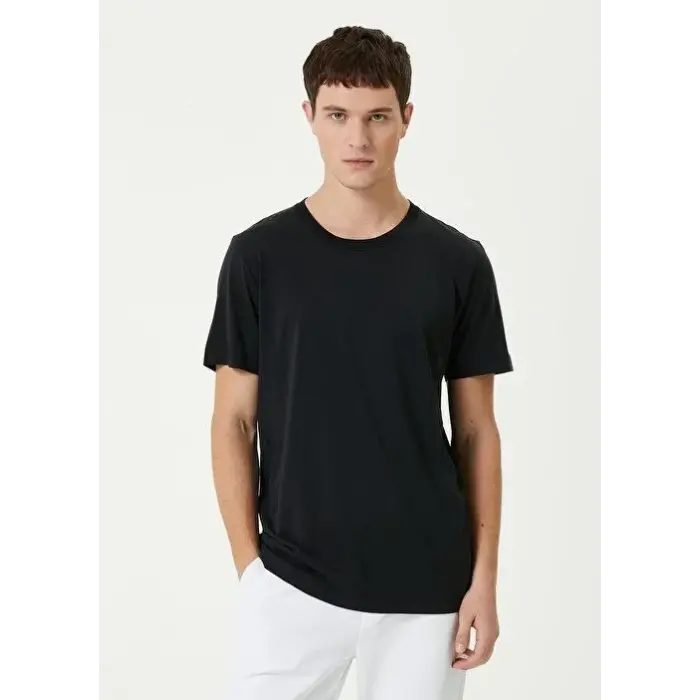 ERKEK Düz Tişört Bisiklet Yaka Regular Fit Yazlık Kısa kol T-Shirt - Siyah