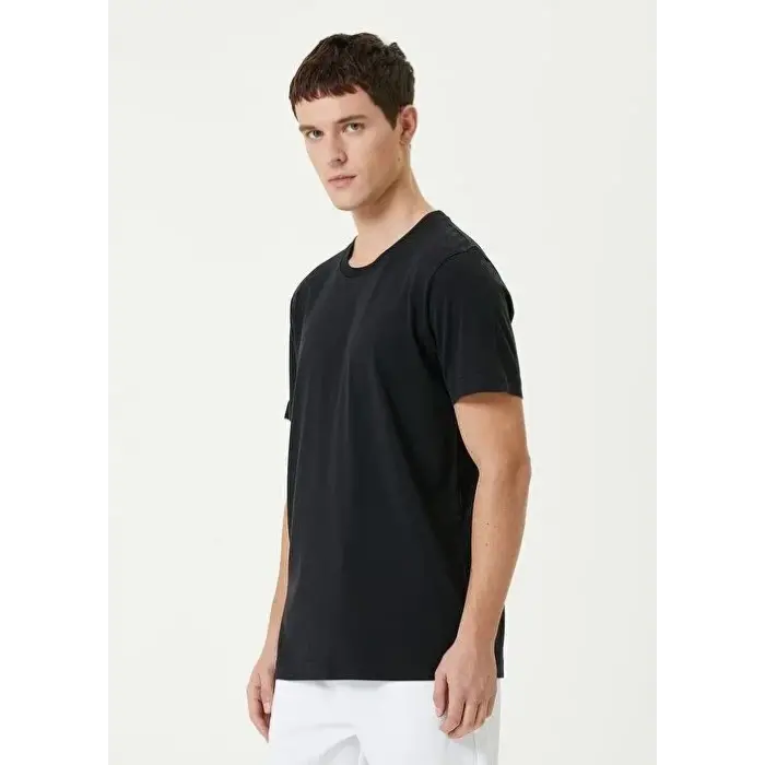 ERKEK Düz Tişört Bisiklet Yaka Regular Fit Yazlık Kısa kol T-Shirt - Siyah