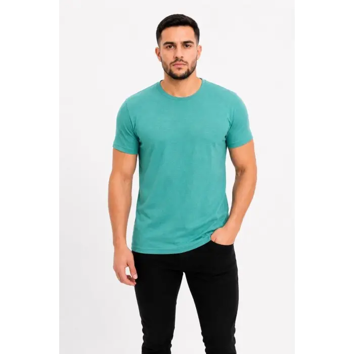 Erkek Basic Tişört Bisiklet Yaka Kısa Kol Günlük Yazlık Slim fit T-Shirt - Su Yeşili