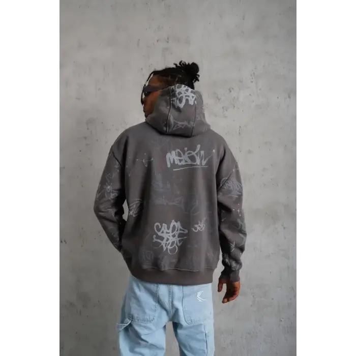 Erkek 3 İplik Pamuklu Kapüşonlu Kanguru Cepli Sweatshirt Hoodie -  Gri