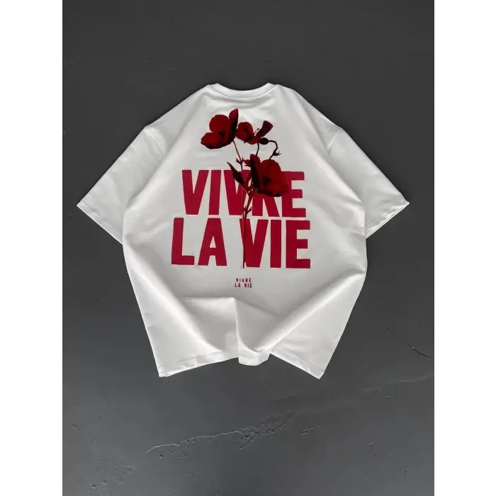 Erkek Ön ve Arka Baskılı T-Shirt Kısa Kol Bisiklet Yaka Regular Fit Tişört - Beyaz